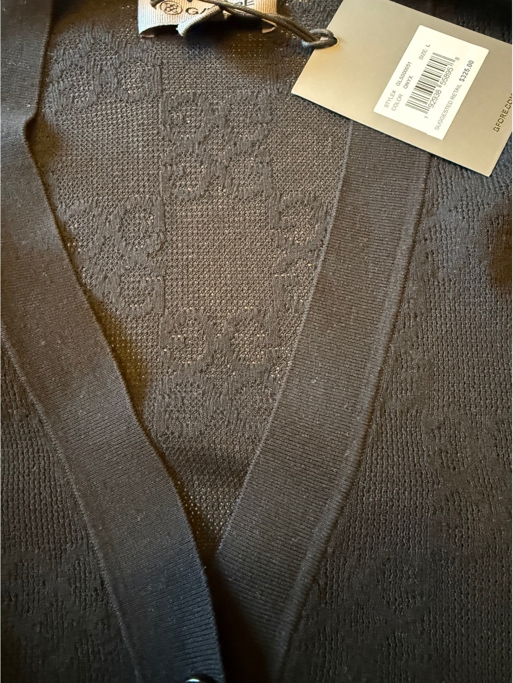 G/FORE Onyx Textured Knit Cardigan Sweater Black Size L NWT Luxury Designer - Picture 5 of 6